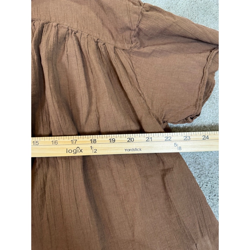 SOLD/We The Free Free People Brown Cotton Gauze Short Sleeve Button Down Shirt - Picture 4 of 7